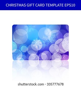 Christmas gift card template background with snowflakes and bokeh lights. Vector design EPS10