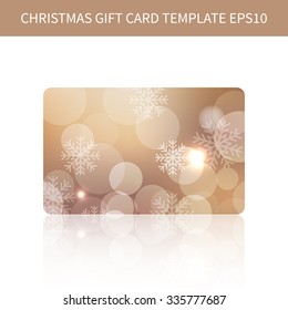 Christmas gift card template background with snowflakes and bokeh lights. Vector design EPS10