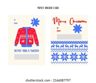 Christmas Gift Card Template. Money Holder Card Printable. Cartoon Flat Vector Illustration.