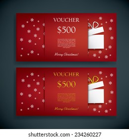 Christmas gift card voucher template with traditional background, present and space for your text. Eps10 vector illustration