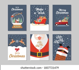 Christmas gift cards collection. Merry Christmas greeting card set. Vector illustration