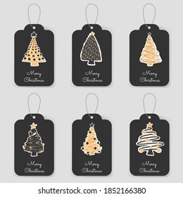 Tarjetas de regalo de Navidad o etiquetas con letras. Feliz Navidad Feliz Año Nuevo con etiquetas hechas a mano. Feliz Navidad y tarjetas de felicitación de Año Nuevo Feliz con elementos escritos a mano. Ilustración del vector