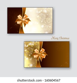 Christmas or Gift cards with orange bows. Vector Design.