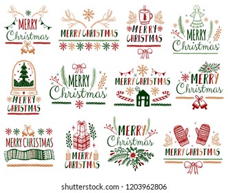 Christmas gift Cards Posters set.Typography decoration holiday . Template for Greeting Scrapbooking, Congratulations, Invitations, Stickers, Planners.Vector illustration