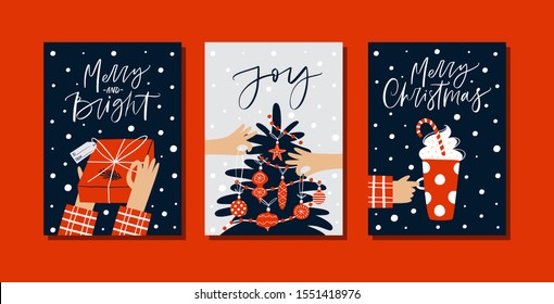 Christmas gift cards or tags with lettering and hand drawn design elements.