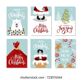 Christmas gift cards or tags with lettering. Hand drawn design elements.