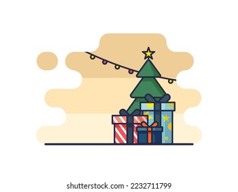 Christmas Gift Cartoon Isolated on a White Background. Vector Illustration Design.