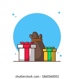 Ilustración del icono del vector de dibujos animados de regalo de Navidad. Vector Premium Aislado de Icono de Navidad. Estilo de dibujo plano
