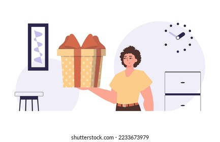 Christmas gift concept. The guy is holding a gift.