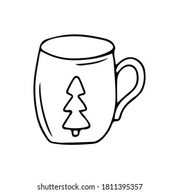 Christmas gift a cup in doodle style icon isolated