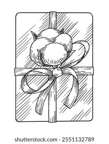 Christmas gift in eco-friendly vintage packaging. vector illustration in sketch style. christmas core