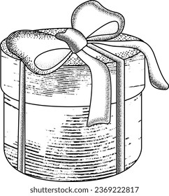 A Christmas gift. Engraving style. Black and white sketch. Gifts in boxes.