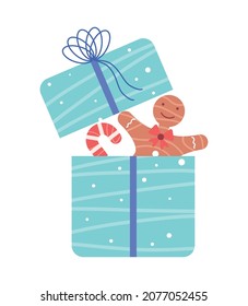 christmas gift and gingerbread man icon