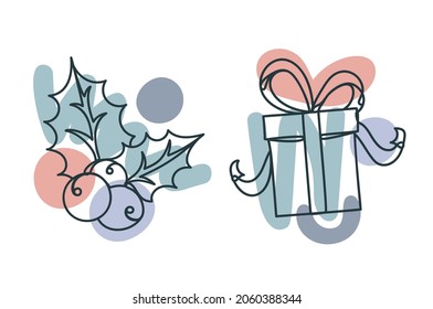 Christmas gift in a hand drawn linear style.