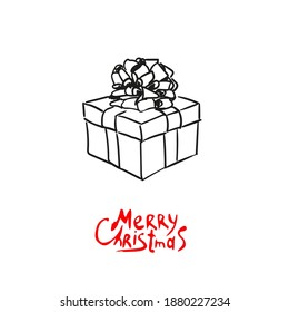 Regalo de Navidad dibujado a mano. Ilustración del vector