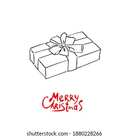 Regalo de Navidad dibujado a mano. Ilustración del vector