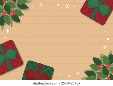 Regalo de Navidad y marco simple del acebo