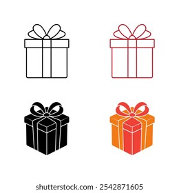 Icono de regalo de Navidad. Icono de caja de regalo conjunto de Vector diseño simple con fondo blanco.