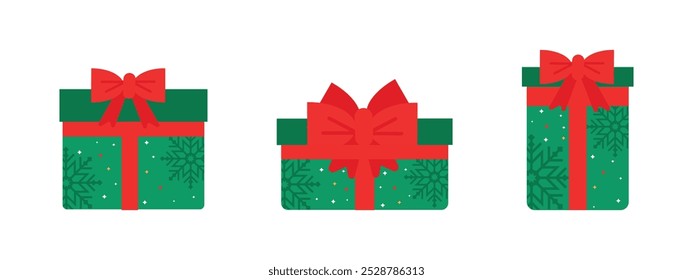 Weihnachtsgeschenk-Icon-Set. Symbolsatz für Geschenkbox. Geschenkboxen mit Farbband-Icons Set. Weihnachtsgeschenk, Symbol, Vektorsymbol