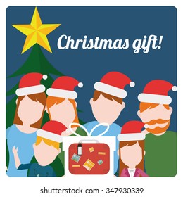 christmas gift illustration over  blue color background