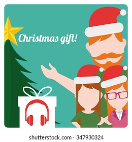 christmas gift illustration over green color background