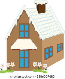 Christmas gift of isolated gingerbread houses. Traditional Christmas cookies. The cottage is covered with snow. Vector flat illustration for gift package, paper, card, poster, template or decorate.