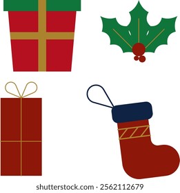 Christmas gift and knickknacks illustration set