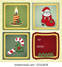 Christmas gift labels with elements of the Christmas decor.