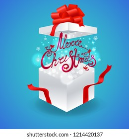 Christmas gift, Christmas lettering, light, snowflakes, vector illustration