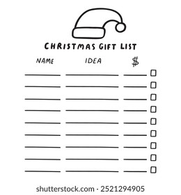 Christmas gift list. Template. Vector design on Christmas holidays. Illustration on white background.