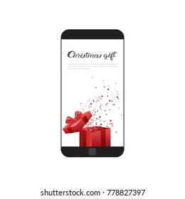 Christmas Gift Message On Modern Cell Smart Phone Web Holiday Greeting Card Message Vector Illustration