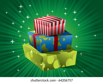 Christmas gift on green background