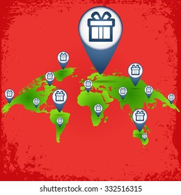 A Christmas gift on the world map in the label