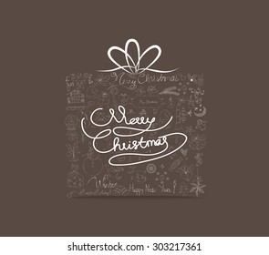 christmas gift ornament hand drawn icon. Greeting card