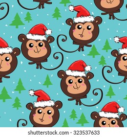 Christmas gift packing, monkey cute illustration, vector, seamless