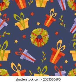 Patrón de regalo de Navidad en fondo azul