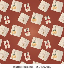 Christmas Gift Pattern with Orange Slices. Christmas seamless pattern