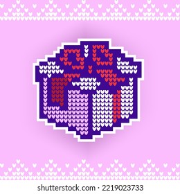 Christmas gift in pixel style. Sweater texture.