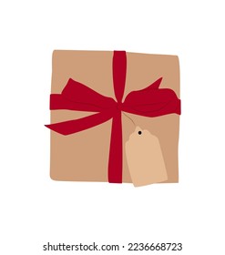 Christmas gift, present box in kraft wrapping
