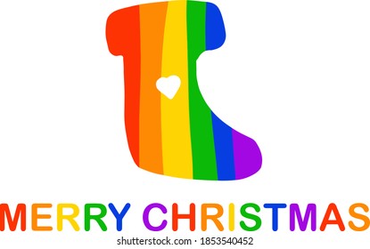 christmas gift rainbow lgbt sock. with text merry christmas