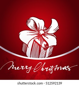 Christmas gift, red background hand drawn vector llustration sketch