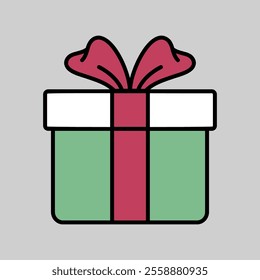Christmas gift with ribbon and bow vector icon. Winter sign. Graph symbol for event and holiday web site and apps design, logo, app, UI