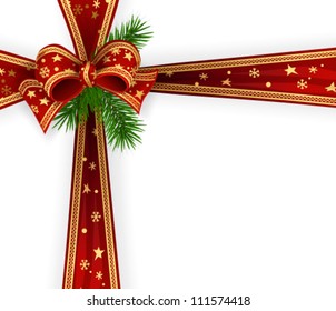 Christmas gift with  ribbon and fir branches