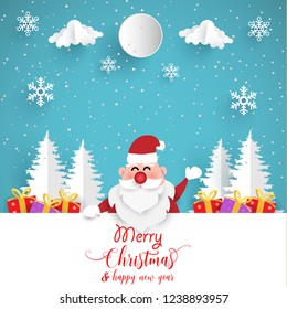 Christmas gift with Santa Claus. paper art design