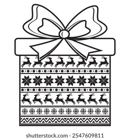 Regalo de Navidad con patrón escandinavo, contorno negro
