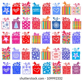 Christmas gift set. Gift boxes with bow and ribbon isolated on White background. Vector illustration