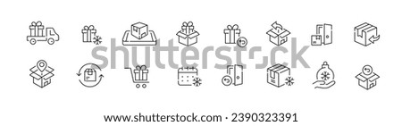 Christmas gift shipping. Parcel return, express delivery, door-to-door service. Pixel perfect, editable stroke icon
