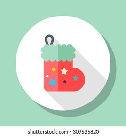Christmas gift socks icon, vector illustration. Flat design style with long shadow,eps10