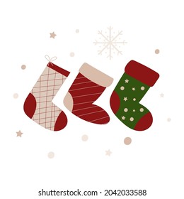 Christmas gift socks.  Vector illustration.