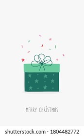 Christmas gift with stars in cartoon style. Vector illustration with place for text. Cute print for cards, banners, calendars and notebooks. Eps, 10